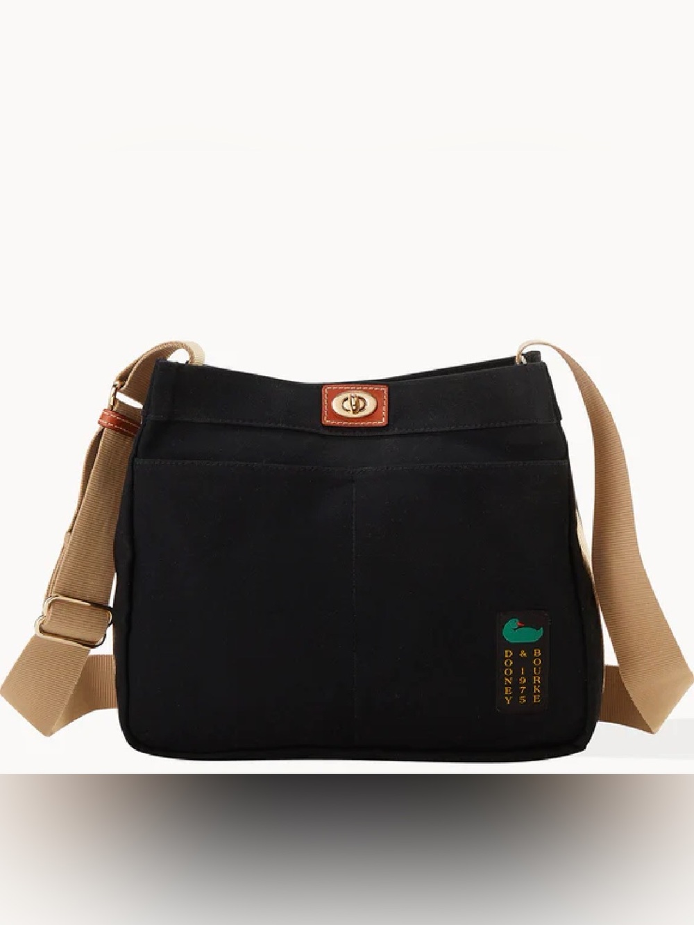 Dooney & Bourke Black Crossbody Bag with Tan Strap